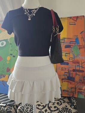 Garage Black Ribbed Open Back Tie Crop Top Short Sleeve M